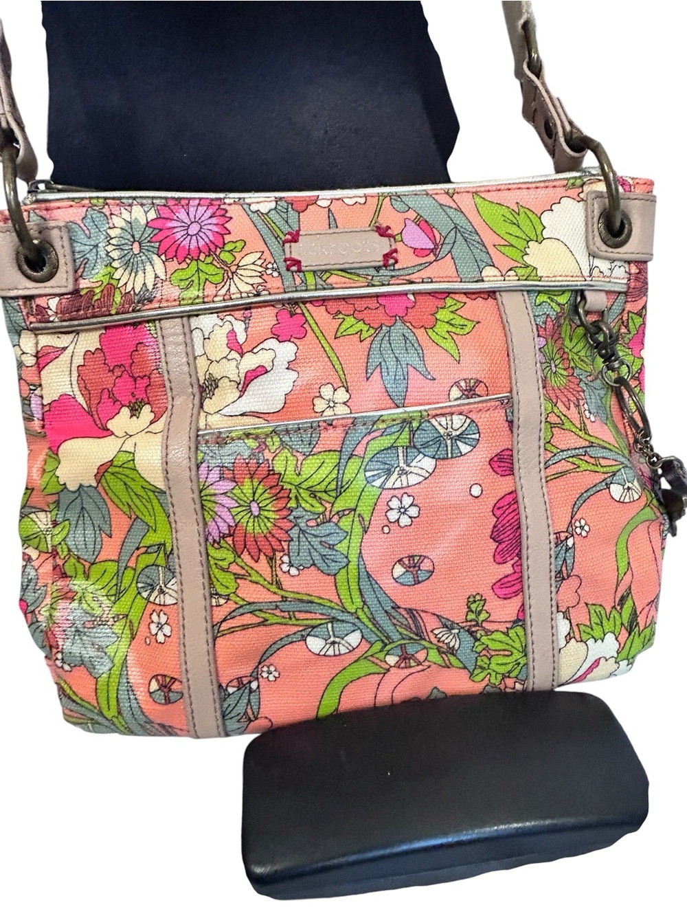Sakroots Crossbody Butterfly Floral Artist Shoulder Bag Orange Pink Excellent - Picture 2 of 15